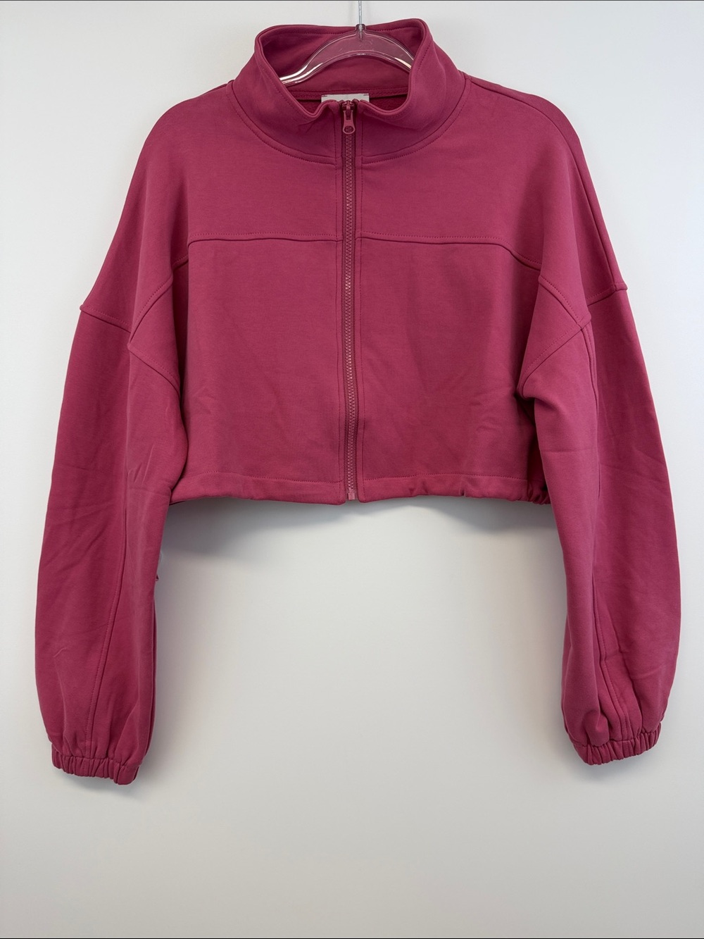 Gold Hinge Cinched Zip Up Cropped Jacket Berry Pink Funnel Neck Women’s L - Picture 2 of 10